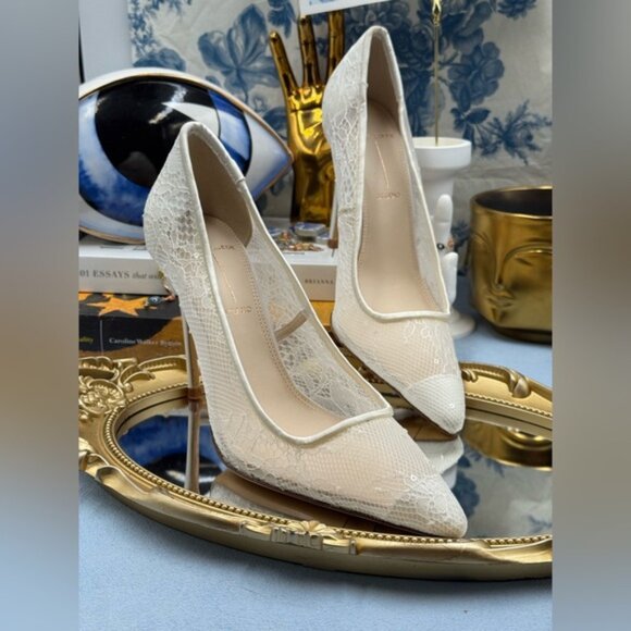 🆕 BLACK SUEDE STUDIO 🧿 NWOB Gia 100 Lace Pointed Toe Pumps, Sz 37 US 7 - Picture 7 of 16